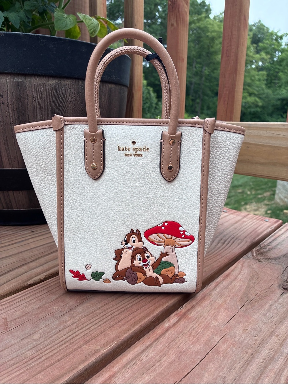 kate spade cream & tan leather tote with Chip 'n' Dale Disney